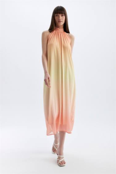 A-Line Halter Neck Gradient Chiffon Maxi Dress