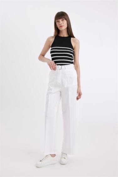 Jogger Kumaş Pantolon Cepli Yüksek Bel Geniş Paça Uzun Boy