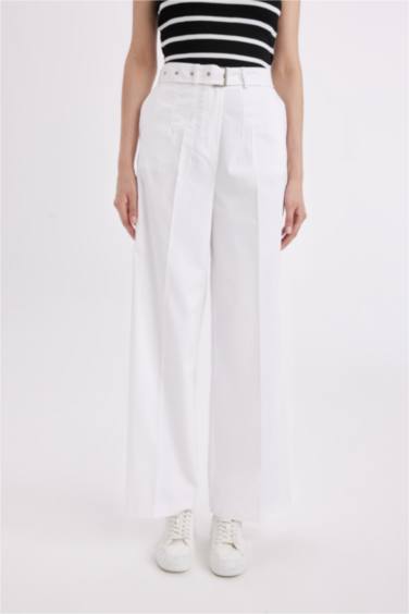 Jogger Kumaş Pantolon Cepli Yüksek Bel Geniş Paça Uzun Boy