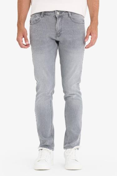 سروال جينز سليم للرجال بخصر عادي و جيوب