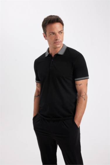 Slim Fit Dar Kesim Polo Yaka Kısa Kollu Pamuklu Tişört