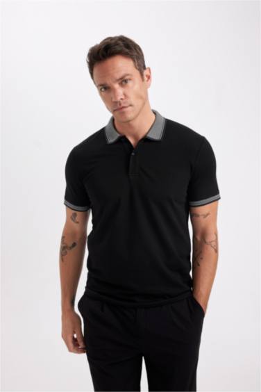 Slim Fit Dar Kesim Polo Yaka Kısa Kollu Pamuklu Tişört