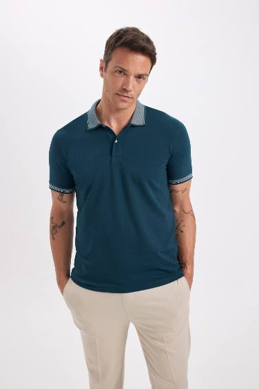 Slim Fit Kıvrılmaz Polo Yaka Kol Bantlı Pamuklu Tişört