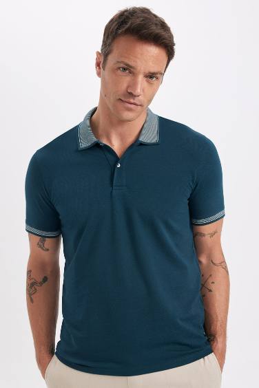 Slim Fit Polo Neck Cotton T-Shirt