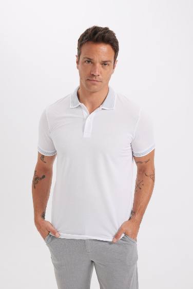 Slim Fit Kıvrılmaz Polo Yaka Kol Bantlı Pamuklu Tişört