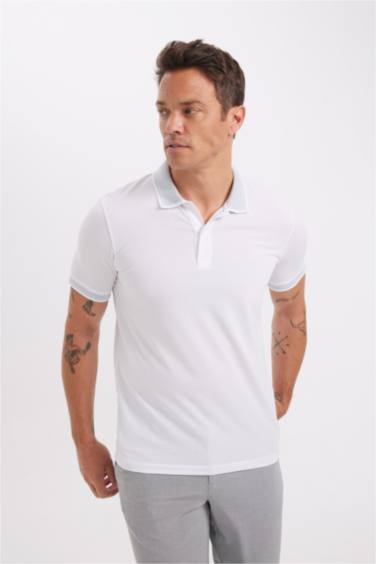 Slim Fit Dar Kesim Polo Yaka Kısa Kollu Pamuklu Tişört