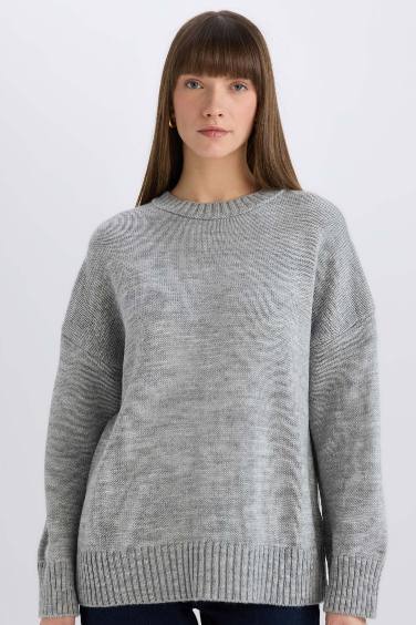 Oversize Fit Crew Neck Basic Knitwear Pullover