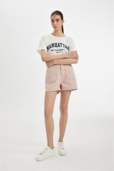 Mom Fit Gabardine High Waist Short Leg Shorts