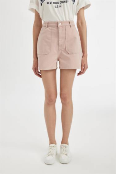 Mom Fit Gabardine High Waist Short Leg Shorts
