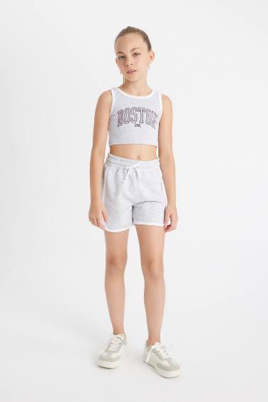 Girl Ribbed Printed T-Shirt Shorts 2 Piece Set