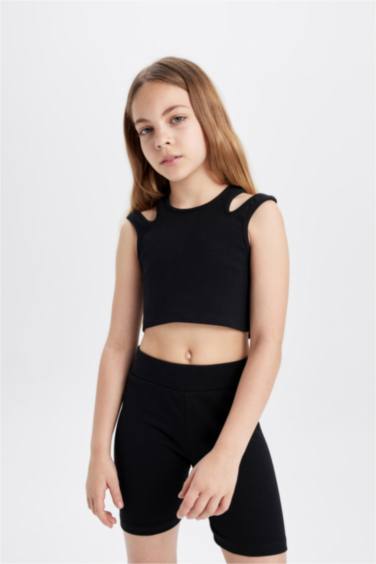 Girl Ribbed Crop Top and Leggings 2 Piece Set