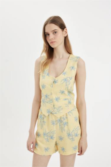 جيلي سليم فيت من كتان ممزوج برقبة V