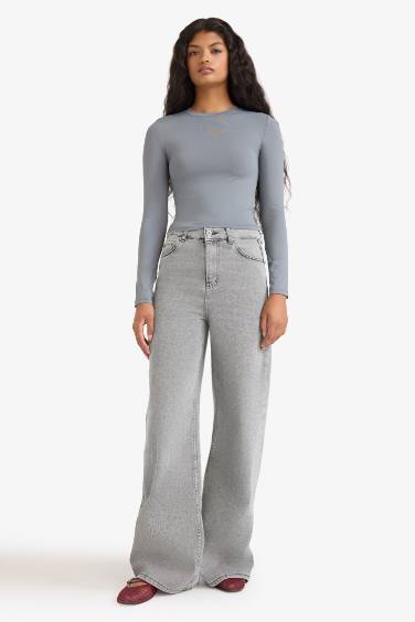 Обтягивающая футболка с длинным рукавом, круглый вырез