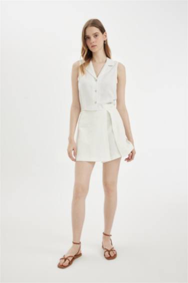 Regular Fit High Waist Linen Blend Skort