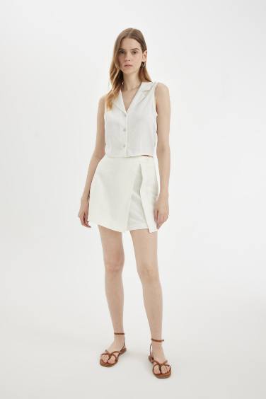 Regular Fit High Waist Linen Blend Skort