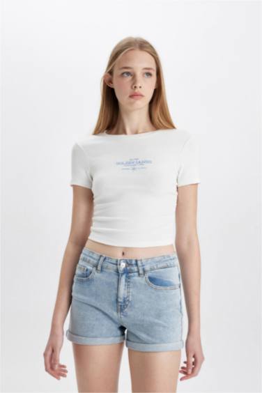 تيشيرت نص ردن مطبوع بياخة مستديرة