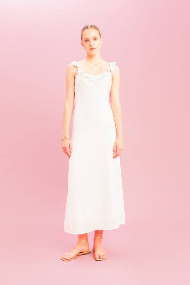 A-Line Linen Strap Maxi Dress