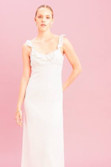 فستان طويل كتان بحمالات بقصة A