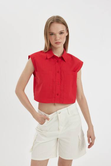 Oversize Fit Flamed Cotton Sleeveless Shirt