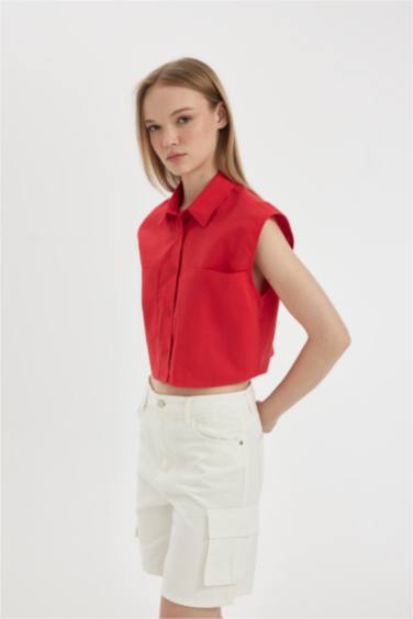 Oversize Fit Flamed Cotton Sleeveless Shirt