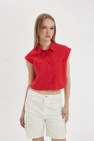 Oversize Fit Flamed Cotton Sleeveless Shirt