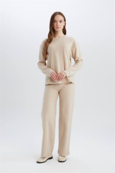 Triko Pantolon Wide Leg Geniş Bol Paça Selanik Kumaş Basic Düz