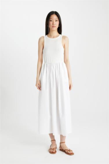 дөңгелек жаға жеңсіз Қысқа жеңді трикотаж көйлек