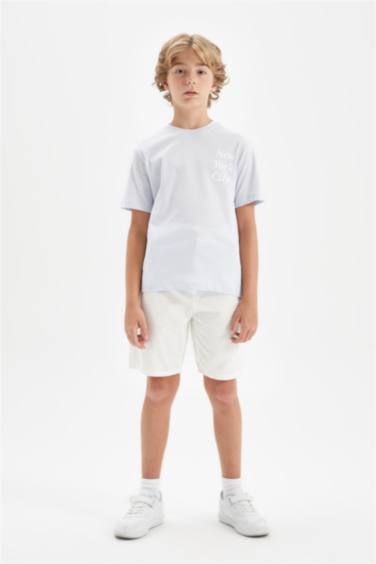 تيشيرت اولادي نص كم مطبوع قصة عادية برقبة مستديرة أزرق فاتح