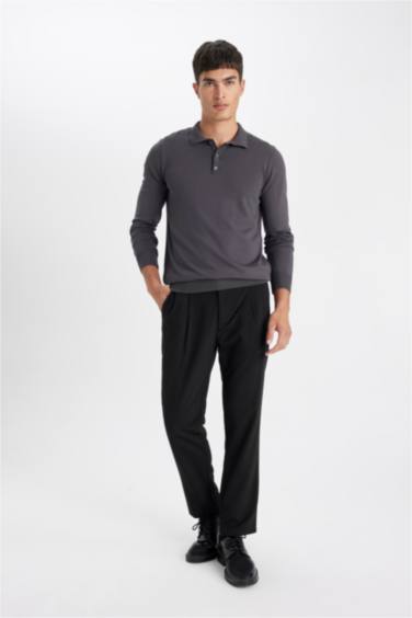Standard Fit Polo Neck Soft Textured Premium Knit Pullover