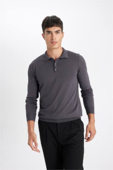 Standard Fit Polo Neck Soft Textured Premium Knit Pullover