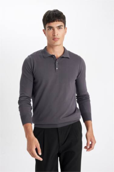 Standard Fit Polo Neck Soft Textured Premium Knit Pullover