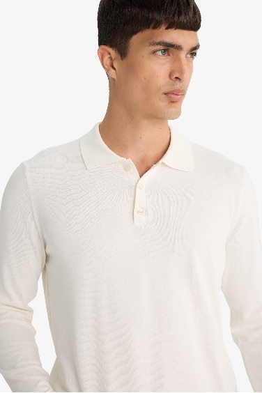 Cardigan en maille premium à col polo boutonné Coupe standard