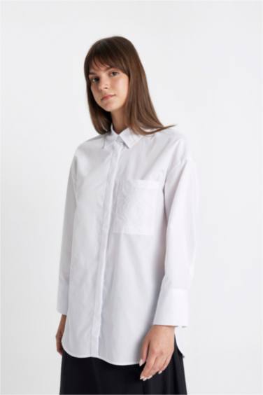 قميص طويل قصة مريحة ردن طويل