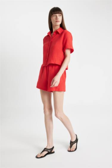 Relax Fit Muslin High Waist Short Leg Shorts