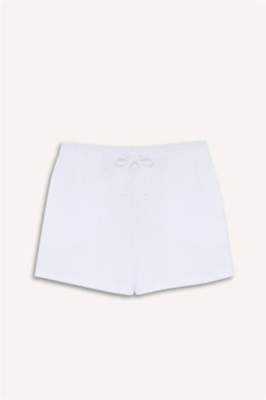 %100 Pamuk Relax Fıt Yüksek Bel Kısa Paça Beyaz Müslin Şort - Görsel 8