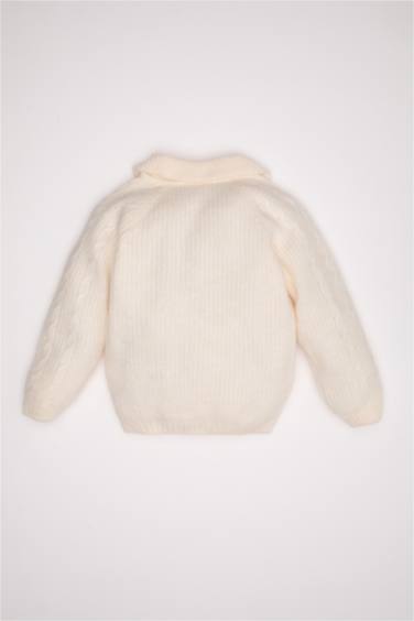 بلوفر تريكو بناتي قصة عادية برقبة كبيرة وسحاب