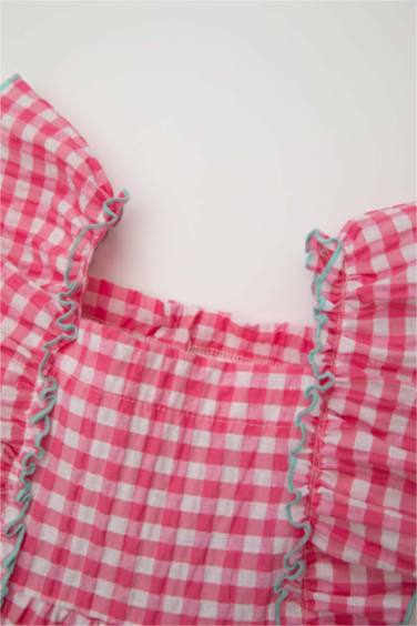 Robe sans Manches à Carreaux en Tissu Froissé pour Bébé Fille