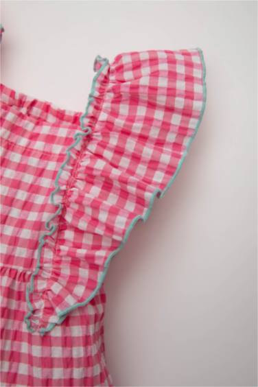 Robe sans Manches à Carreaux en Tissu Froissé pour Bébé Fille