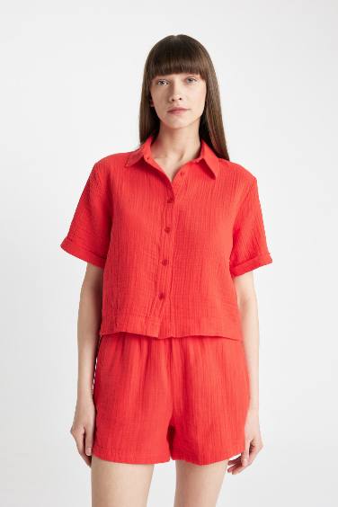 Boxy Fit Muslin Short Sleeve Shirt