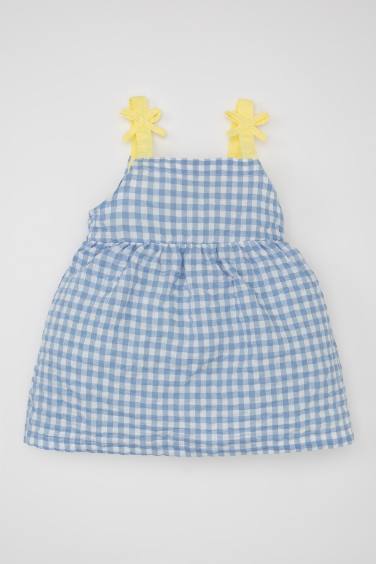 Baby Girl Checked Sleeveless Crinkle Dress