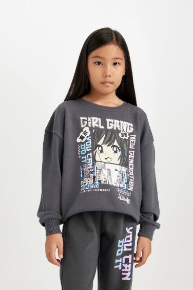 Girl Oversize Fit Printed Sweatshirt