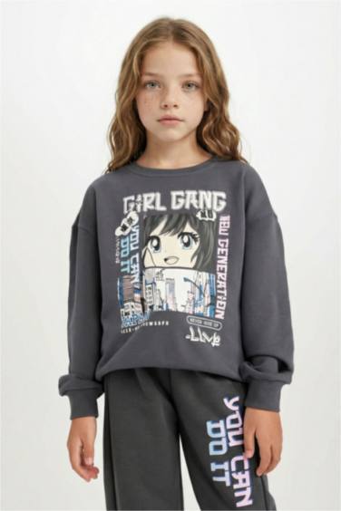 Girl Oversize Fit Printed Sweatshirt