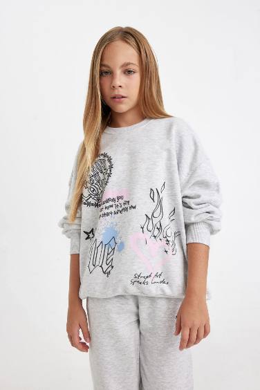 Girl Oversize Fit Printed Sweatshirt