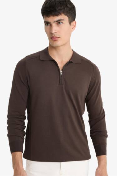 Standard Fit Polo Neck Half Zip Premium Knit Pullover