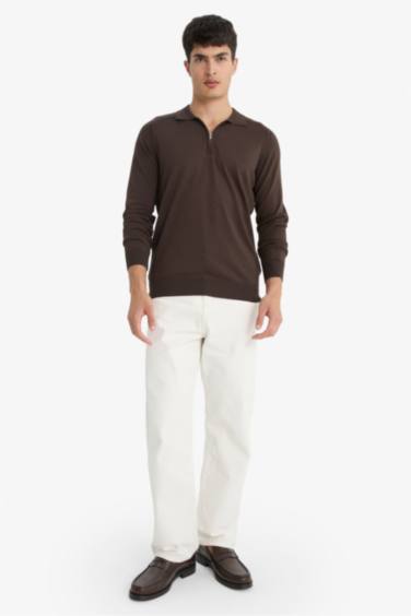 Standard Fit Polo Neck Half Zip Premium Knit Pullover