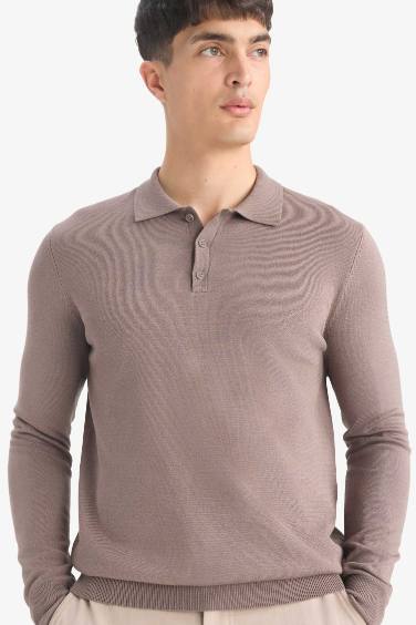 Трикотажный свитер с поло-воротником, стандартная посадка