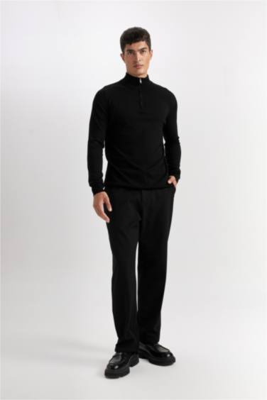 Standart Fit Dik Yaka Yarım Fermuarlı Yumuşak Dokulu Premium Triko Kazak