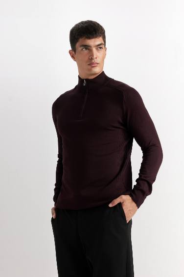 Pull en tricot à col montant et demi-zip à coupe standard