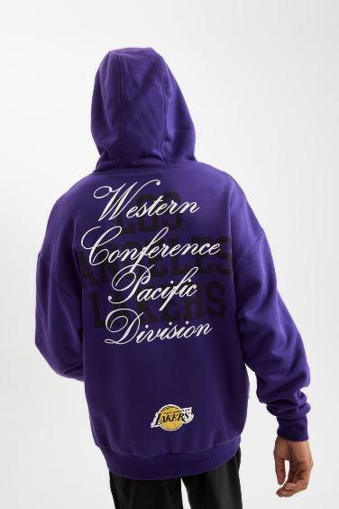 DeFactoFit NBA Los Angeles Lakers Oversize Geniş Kalıp Kapüşonlu Sırt Baskılı Sweatshirt