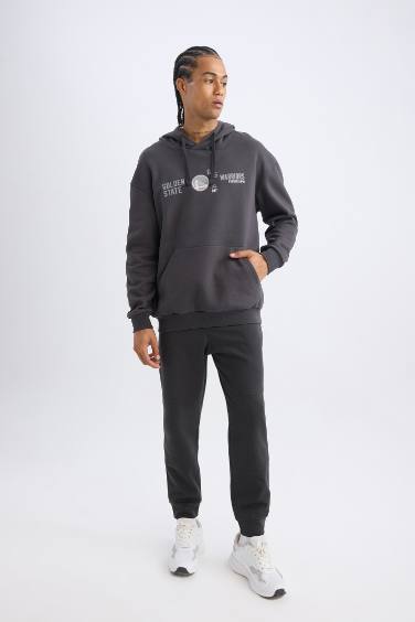 DeFactoFit NBA Golden State Warriors Boxy Fit Kapüşonlu Baskılı Kalın Sweatshirt